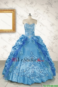 Elegante del amor del bordado del dulce 16 vestido en azul