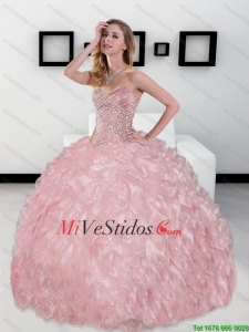 2015 Bola de lujo de novia vestido Sweet 16 Vestidos con rebordear y Volantes