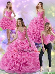 Hermosas Rosa Rosa 2015 dulces 15 vestidos con abalorios y los Rolling Flores