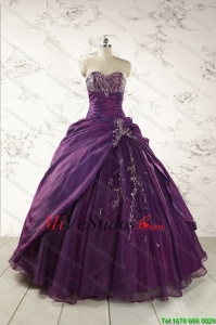 2015 modernos púrpuras novio Apliques Vestidos de quinceañera