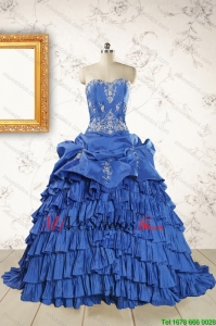 Modernos cepillo tren Apliques dulces 15 vestidos en azul real