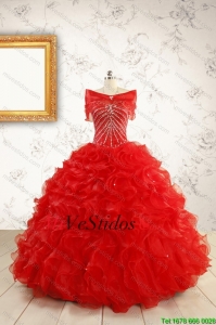 Exquisito rebordear y volantes rojos Quinceañera Vestidos con Wrap para 2015
