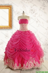Apliques de encaje de lujo 2015 Quinceañera vestidos en rosa fuerte