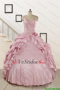 2015 vestidos de dulce de correas espaguetis rebordear Rosa de quinceañera