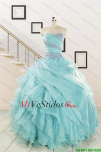 Rebordear y Volantes bonitos vestidos de quinceañera en turquesa para 2015