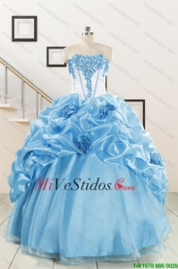 2015 nuevo estilo de novia bebé azul Vestidos de quinceañera con apliques