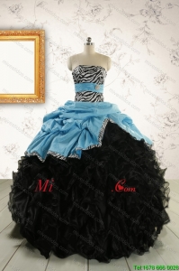 2015 Prefecto Volantes Azul y Negro Vestidos de quinceañera con Zebra