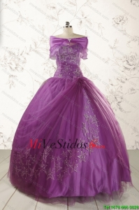 2015 Formal novio Apliques púrpura Vestidos de quinceañera