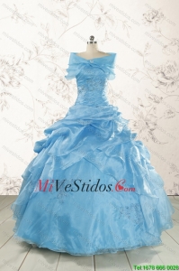 Apliques elegantes vestidos de quinceañera Aqua Blue