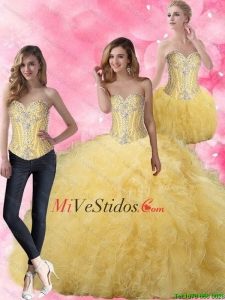 Sofisticado vestido de bola amarillas Vestidos de quinceañera con rebordear