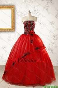 Apliques rojo sin tirantes de vestidos de quinceañera para 2015