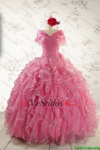 2015 nuevo estilo Rosa Rosa Vestidos de quinceañera con rebordear