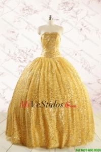 Romántica Lentejuelas amarillo vestido de quinceañera con tirantes