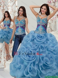 2015 Apliques de lujo y los Rolling Flores Vestidos de quinceañera en Multi Color