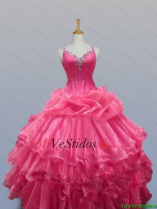 2015 elegantes correas Vestidos de quinceañera con rebordear en organdí