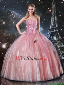 Asequibles balón vestido de novia con cuentas vestidos de quinceañera en rosa