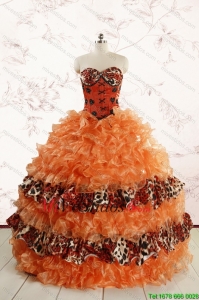 2015 Exquisitos novio Leopard Vestidos de quinceañera en Orange