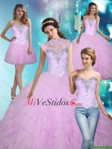 2015 Luxurious Beading and Ruffles Organza Quinceanera Dresses in Multi Color