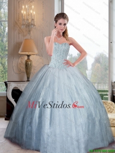 2015 Bola de moda vestido de novia Vestidos de quinceañera con rebordear