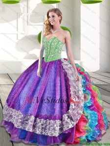Cariño rebordear y Ruffles 2015 nuevos del estilo Vestidos de quinceañera en Multi Color