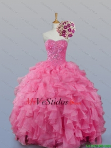 2015 de moda del amor Vestidos de quinceañera con Volantes Bordoneado y Volantes