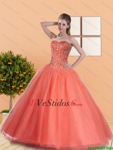 2015 Hermoso vestido de bola Vestidos de quinceañera con rebordear