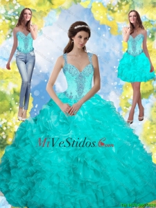 Moda 2015 cuentas y las colmenas Vestidos de quinceañera en Azul Aqua