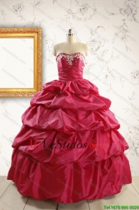 Apliques 2015 Rosa Caliente Vestidos de quinceañera con atan para arriba