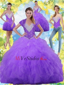 2015 Hermoso vestido de bola Vestidos de quinceañera con Volantes Bordoneado y Volantes
