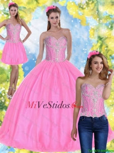 Descuento del vestido de bola rosa 2015 Vestidos de quinceañera con rebordeara