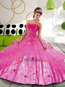 2015 bola Sturning Rosa Caliente Vestido dulce 15 vestidos con apliques