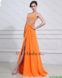 Exquisito rebordear y corte alto naranja Dama Vestidos con Pincel tren cuello