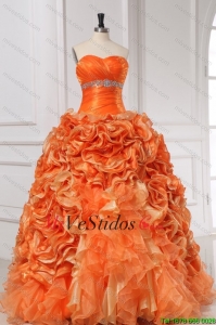 Rebordear y los Rolling Flores cariño vestido de quinceañera en Naranja