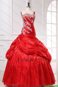 Rojo organdíApliques largo vestido de quinceañera con un hombro