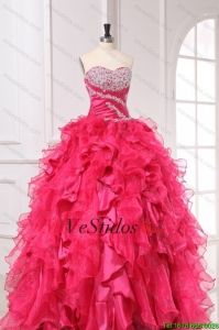 largo y cálido vestido de quinceañera rosa con listones y Volantes
