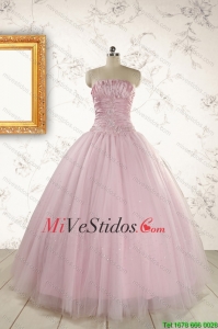 2015 rosa claro sin tirantes simples dulce 16 vestidos con apliques