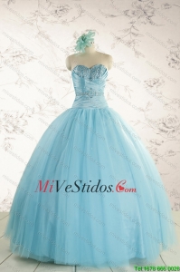 Elegante rebordear 2015 vestido de quinceañera en Azul Claro