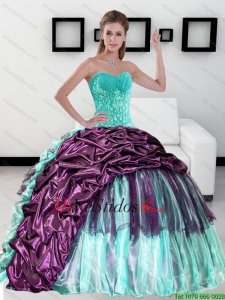 2015 novio colorido vestido de Quinceañera con recogida y Volantes