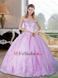 Novia elegante 2015 Vestidos de quinceañera con rebordear y apliques