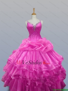 Perfecto Correas Vestidos de quinceañera con rebordear y capas rizadas para 2015
