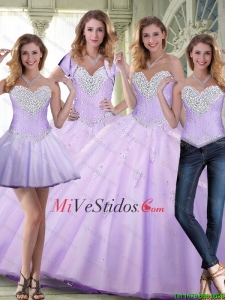 Elegantes 2015 abalorios y Apliques lavanda Vestidos de quinceañera