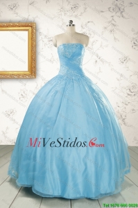 2015 Descuento Strapless vestido de quinceañera en Azul Claro