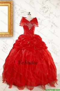 Cariño bola vestido rebordear 2015 Vestidos Prefecto rojo de quinceañera