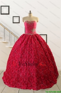 2015 Tela Personalizar Especial rebordear vestido dulce 16 en Coral Rojo