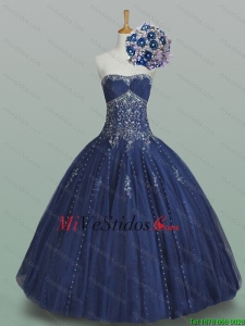 Elegante vestido de bola sin tirantes con cuentas vestidos de quinceañera en Azul marino