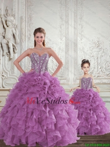 Más populares rebordear y Volantes Macthing hermanas vestidos en púrpura Luz