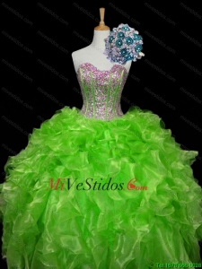Lujoso vestido de bola de Verde Manzana Vestidos de quinceañera con lentejuelas y Volantes