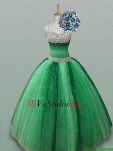 2015 Hermosos vestidos de correas espaguetis de quinceañera con rebordea