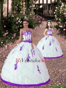 Apliques de moda Blanco y Macthing Hermana púrpura Princesita vestido de 2015