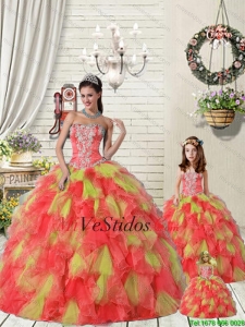 Vendedor superior multicolor Macthing vestido hermana con las colmenas y rebordear de 2015